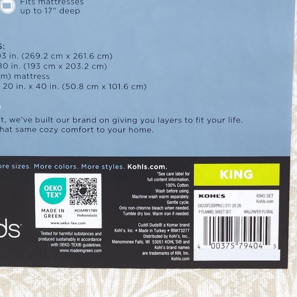 Cuddl Duds King Heavyweight Flannel Sheet Set Wallpaper Floral Brushed Cotton - Picture 6 of 9